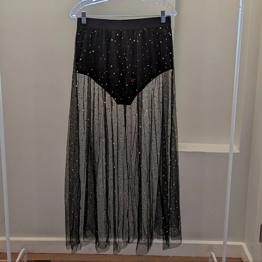 Women's Sheer Black Starry Skirt with Attached Panty NWT Size XL - Picture 1 of 4